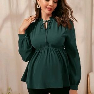 Maternity Frill Tie Neck Peplum Top